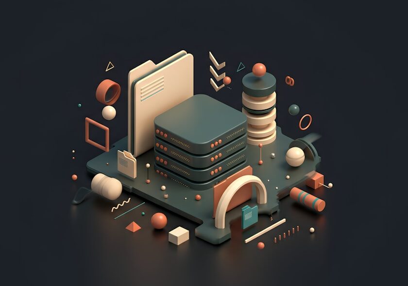 Cover illustration for managed VPS hosting with server stack, analytics dashboard, and security shield
